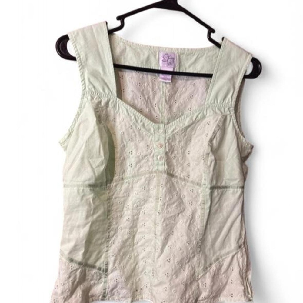Volcom Vintage Y2K Eyelet Lace Corset Tank Top Mint Green Cotton Small